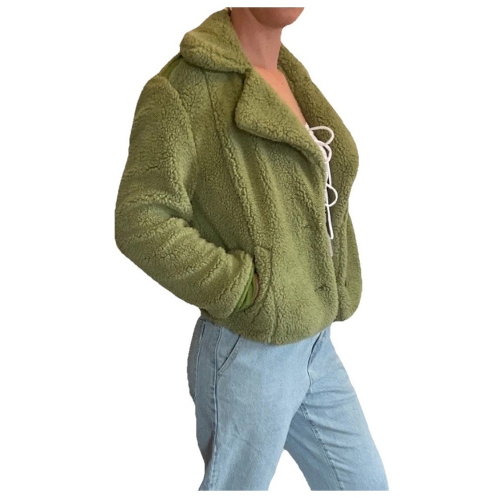 Free People Joplin Cozy Jacket Faux Sherpa in Green Cozy Streetwear Sz‎ XS